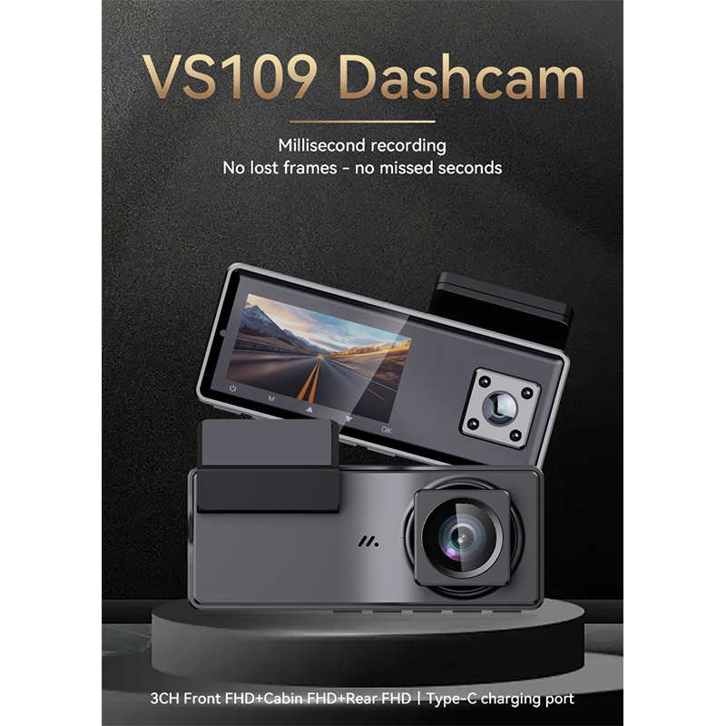 Three-Channel Driving Recorder — 1080P in Front, Back and Interior of The Car | Novatake Chip | 256GB Expansion | Infrared Night Vision | Super Capacitor